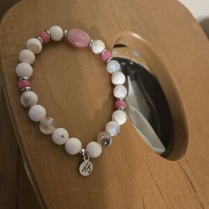 Tjazelle Elegant Pink and White Beaded Stretch Bracelet